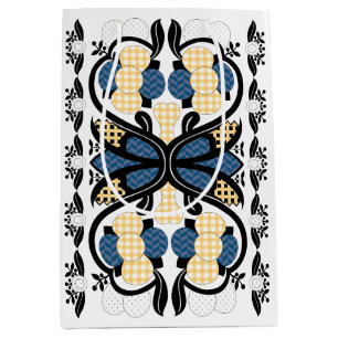 Sac Cadeau Moyen Art populaire fleuri bleu et jaune estonien