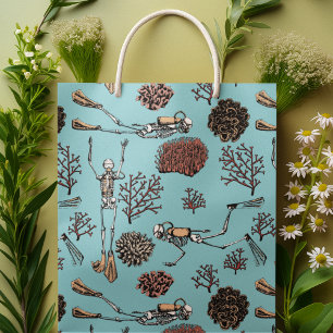 Sac Cadeau Moyen Artsy Bleu Baignade Planche Diver Dessin de corail