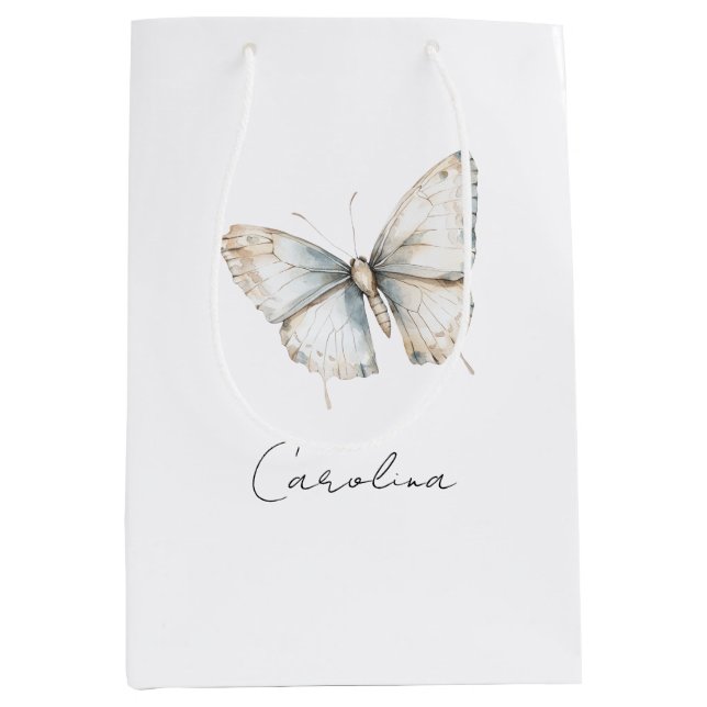 Sac Cadeau Moyen Assez Papillon Blanc Fête de Mariage (Devant)