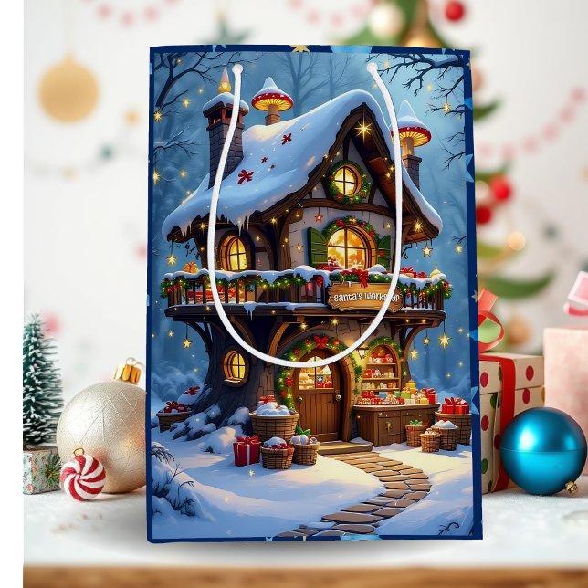 Sac Cadeau Moyen Atelier de Père Noël Whimsical Noël Personnalisé (Créateur téléchargé)
