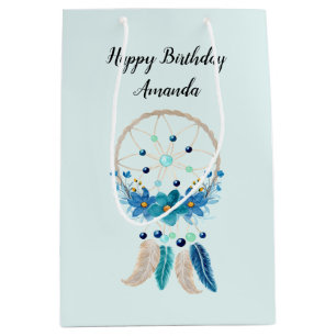 Sac Cadeau Moyen Attrape-rêves bleu design bohème chic