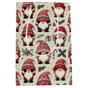 Sac Cadeau Moyen Aucun Pékin Illustré Gnome Noël Fête
