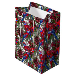 Sac Cadeau Moyen Australian Crimson Rosella et Motif Fleur sauvage