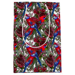 Sac Cadeau Moyen Australian Crimson Rosella et Motif Fleur sauvage