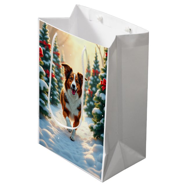 Sac Cadeau Moyen Australian Shepherd Christmas Tree Farm Painting (Devant Angle)