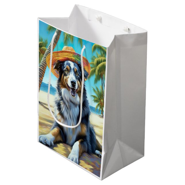Sac Cadeau Moyen Australian Shepherd On Beach amoureux des chiens c (Devant Angle)