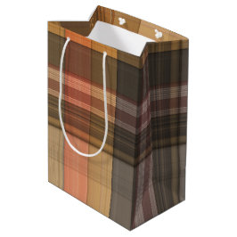 Sac Cadeau Moyen Automne Brown et Orange Plaid