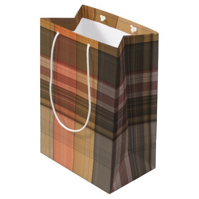 Sac Cadeau Moyen Automne Brown et Orange Plaid (Dos Angle)