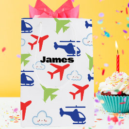Sac Cadeau Moyen Avion couleur mignon et nuages Aviateur personnali