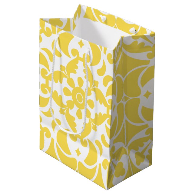 Sac Cadeau Moyen Azulejos jaune portugais espagnol méditerranéen (Devant Angle)