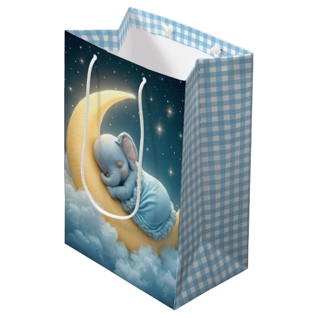 Sac Cadeau Moyen Baby Boy Elephant sur une lune (Devant Angle)