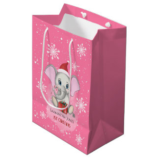 Sac Cadeau Moyen Baby Girl First Christmas Jote Elephant Holidays