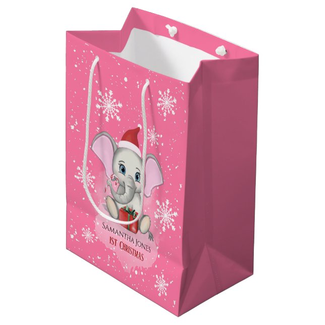 Sac Cadeau Moyen Baby Girl First Christmas Jote Elephant Holidays (Devant Angle)