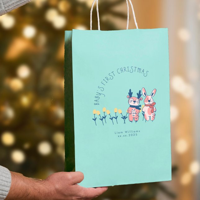 Sac Cadeau Moyen Baby’s First Christmas cute Reindeer Friends (Créateur téléchargé)