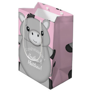 Sac Cadeau Moyen Baby shower à âne rose