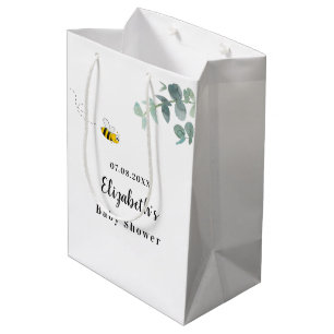 Sac Cadeau Moyen Baby shower abeille mignonne eucalyptus vert blanc