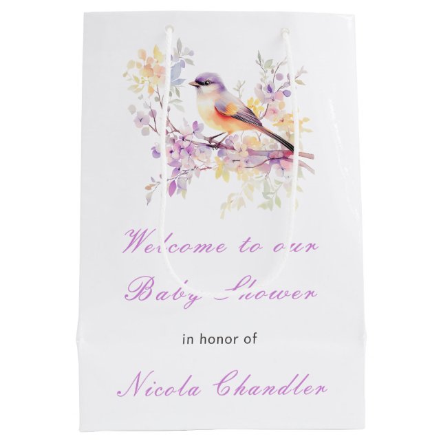 Sac Cadeau Moyen Baby shower aux oiseaux mignons de printemps (Dos)