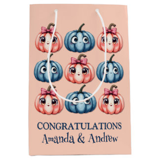 Sac Cadeau Moyen Baby shower Citrouille personnalisé rose