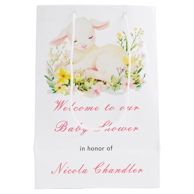 Sac Cadeau Moyen Baby shower d'agneau de printemps (Dos)