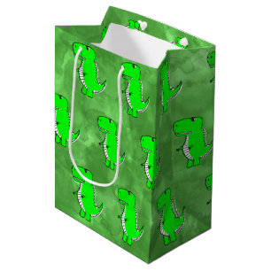 Sac Cadeau Moyen Baby shower d'aquarelle Dino vert