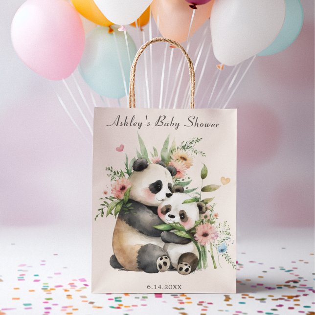 Sac Cadeau Moyen Baby shower d'aquarelle mignonne Fleurs et ours (Créateur téléchargé)