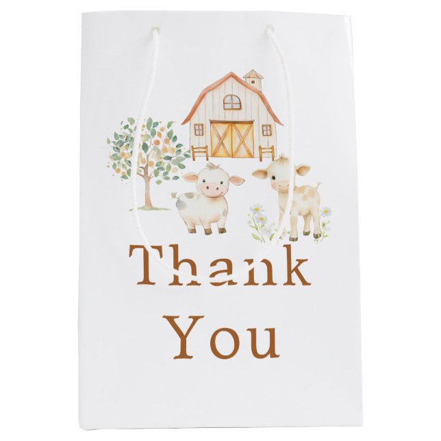 Sac Cadeau Moyen Baby shower de ferme mignonne (Devant)