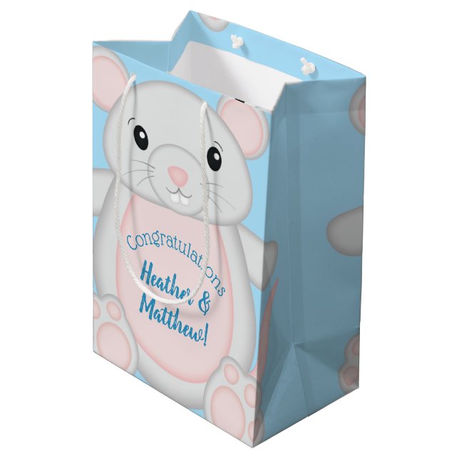 Sac Cadeau Moyen Baby shower de souris bleu (Dos Angle)