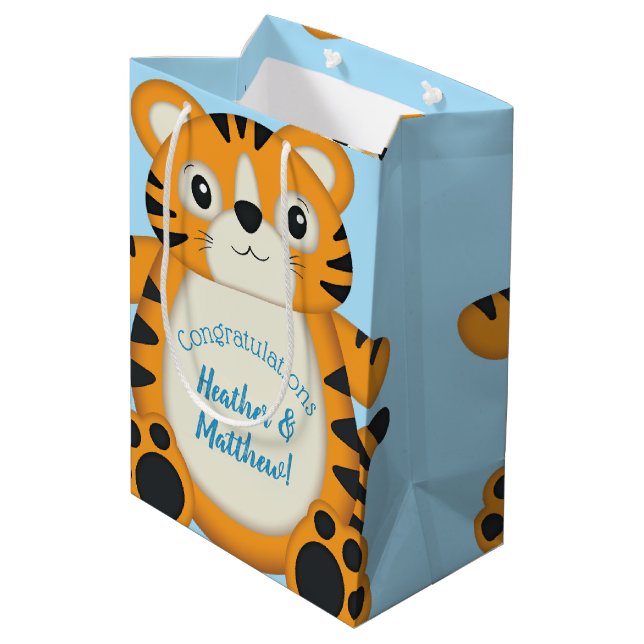 Sac Cadeau Moyen Baby shower de tigre bleu (Dos Angle)