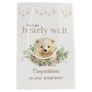 Sac Cadeau Moyen Baby shower D'Hiver Mignons On Peut Attendre