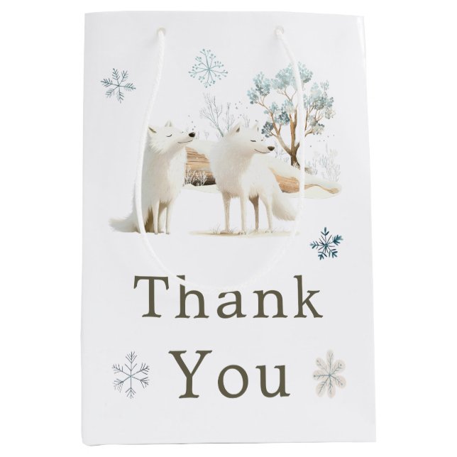 Sac Cadeau Moyen Baby shower du loup arctique d'hiver (Devant)