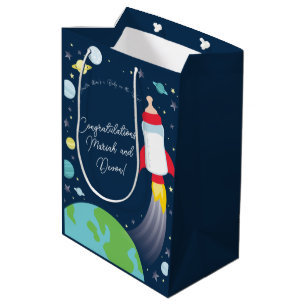 Sac Cadeau Moyen Baby shower Espace Extérieur Bouteille Fusée Navir