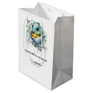 Sac Cadeau Moyen Baby shower Feuille Dinosaur Oeuf Cute Aquarelle