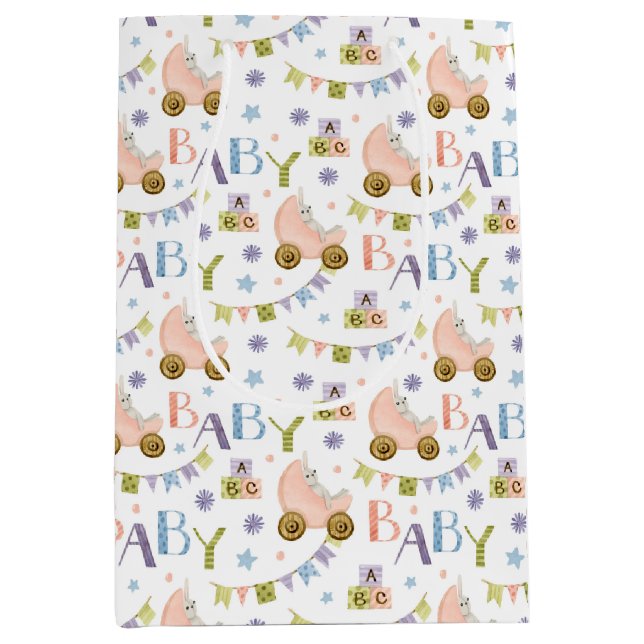 Sac Cadeau Moyen Baby shower lapin mignon (Devant)