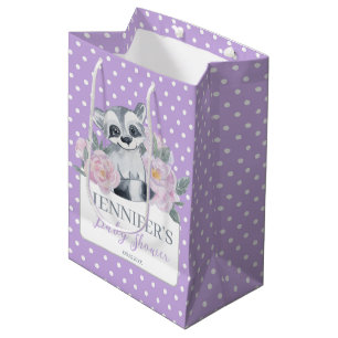 Sac Cadeau Moyen Baby shower Polkadot violet mignon de Woodland