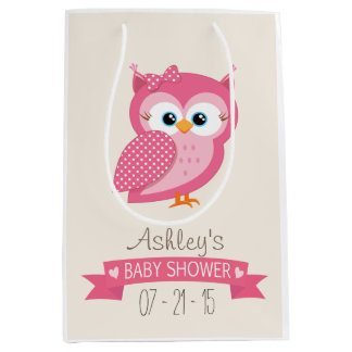 Sac Cadeau Moyen Baby shower Pot Owl rose et blanc
