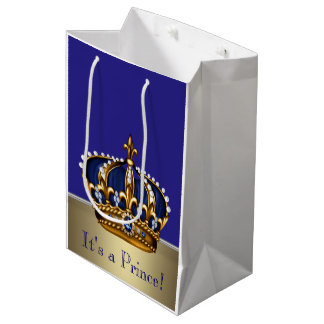 Sac Cadeau Moyen Baby Shower Prince Bleu Or