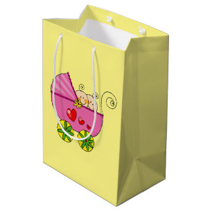Sac Cadeau Moyen baby shower rose de landau de bébé de filles