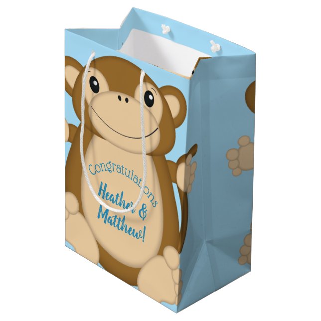Sac Cadeau Moyen Baby shower singe bleu (Dos Angle)