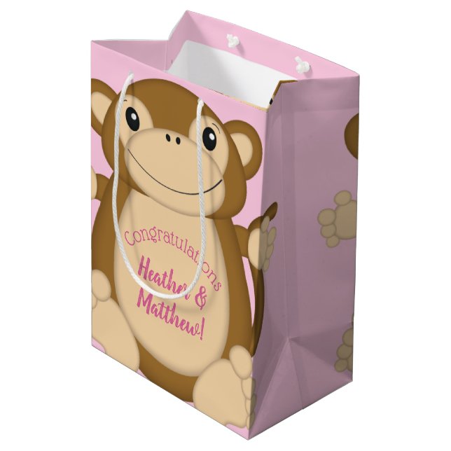 Sac Cadeau Moyen Baby shower singe rose (Dos Angle)