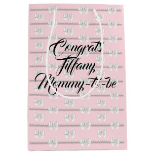 Sac Cadeau Moyen Baby Shower Thème Perles Roses Glamour Tiffany