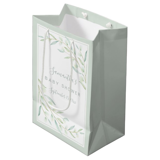Sac Cadeau Moyen Baby shower Verdure Élégante aquarelle Foliage (Devant Angle)