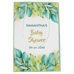 Sac Cadeau Moyen Baby shower vert Eucalyptus Feuille Olive