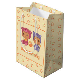 Sac Cadeau Moyen Baby Twins Anniversaire Chat Ours Jaune Foncé