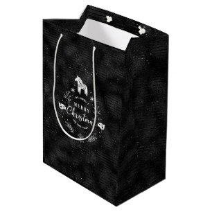 Sac Cadeau Moyen Badge de Noël Noir & parties scintillant rayures m