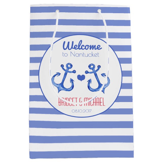 Sac Cadeau Moyen Baguettes nautiques et Mariage Ancre de la Marine (Devant)