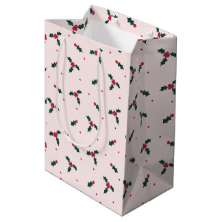 Sac Cadeau Moyen Baies et feuilles de houx de Noël