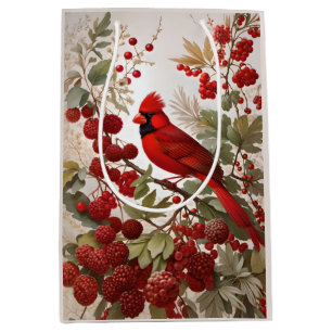 Sac Cadeau Moyen Baies rouges d'oiseaux du Cardinal Nord