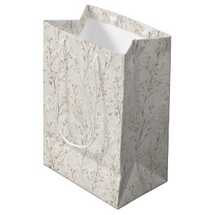 Sac Cadeau Moyen Baigneuse Fleurie Blanche Crème pour Mariage