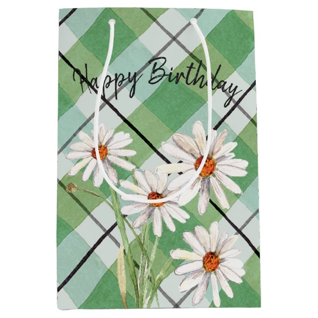 Sac Cadeau Moyen Baisers Blancs Sur Plaid Vert (Devant)