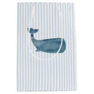 Sac Cadeau Moyen Baleine nautique bleue rayée prépa